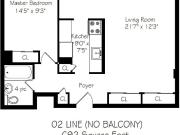 1 Bedroom, No Balcony
