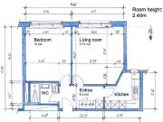 2 Zimmer, 44 m², 1. Stock