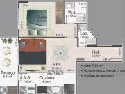 Apartamento 1 Quarto, 1 Suite, 1 Vaga