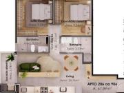 Apartamento 2 dormitórios e 1 vaga de garagem