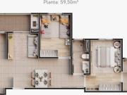 Apartamento 59,50m² com 2 Quartos sendo 1 suíte, Jd....