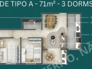 Apartamento 71m²/ varanda grill/ 3 dorms sendo 1 suíte/...