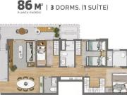 Apartamento com 3 Quartos e 2 banheiros à Venda, 86,48...