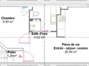 Appartement T2 meublé de 37 m2 dernier étage