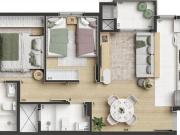 Apto. 2 Quartos 51,22 m² 1 Suite 1 Vaga Garagem