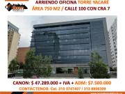 ARRIENDO OFICINA 750 M2 CALLE 100 CON 7