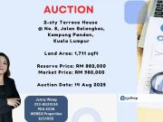 Kampung Pandan Kuala Lumpur 2 sty Terrace For Auction