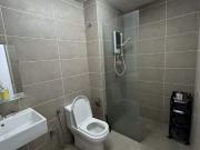 Balcony Medium Queen Bed Room with stand fan, window and...