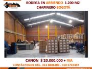 BODEGA EN ARRIENDO 1.200 M2 LIBRES 480 M2 CHAPINERO