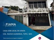 CASA CON LOCAL EN VENTA, COL. NUEVA ALEMANIA, TEPIC, NAY