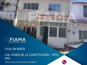 CASA EN RENTA EN COL. PASEO DE LA CONSTITUCIÓN, TEPIC,...