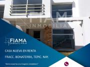 CASA NUEVA EN RENTA, FRACC. BONATERRA, TEPIC, NAY. F