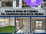 CASAS EN VENTA DE 3 NIVELES EN COL. CANDELARIO GARZA