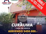 CURAUMA ARRIENDO CASA EN INVICA 2D 1B 1E