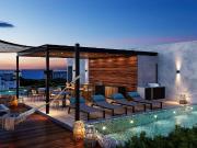 Departamento con terraza privada, bar y alberca y Jacuzzi