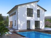 Ein­fa­mi­li­en­haus mit versetztem Pultdach