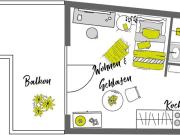 Möblierte Wohnung Typ: Komfort mit Balkon NUR für eine...