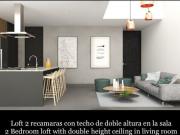 Sala de doble altura, departamento de dos pisos, con...