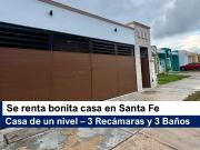 SE RENTA CASA DE UN NIVEL EN SANTA FE 3 RECÁMARAS 3...