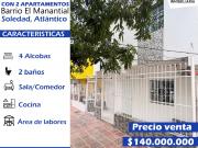 Se vende casa con 2 apartamentos barrio el manantial