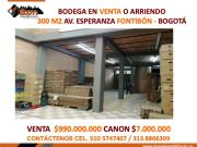 VENTA ARRIENDO BODEGA 300 M2 ZONA AEROPUERTO