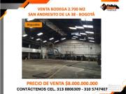 VENTA BODEGA 2.700 M2 SAN ANDRESITO DE LA 38 BOGOT