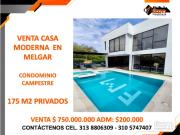 VENTA CASA MODERNA DE 175 M2 EN CONDOMINIO DE MELGAR