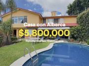 VENTA CASA SOLA EN RANCHO CORTES CUERNAVACA CON ALBERCA...